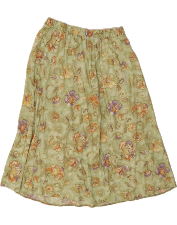 Saia evasê feminina HONOR MILBURN Reino Unido 16 grande W32 viscose floral verde