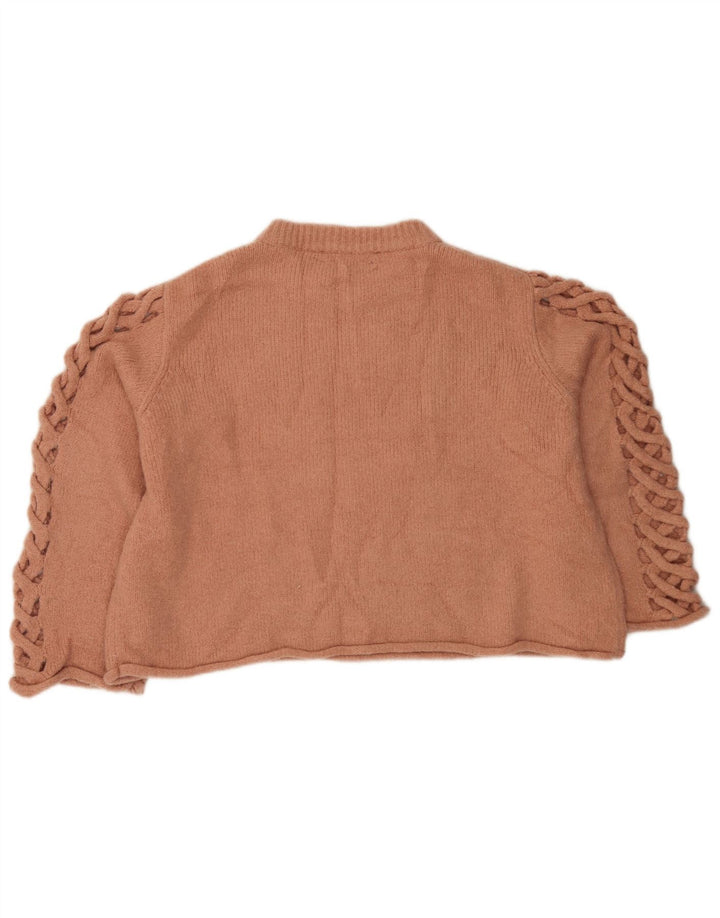 Zara Suéter feminino cropped com gola redonda Reino Unido 12 poliéster laranja médio