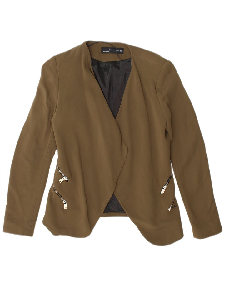 ZARA Womens Open Blazer Jacket UK 10 Pequeno Caqui