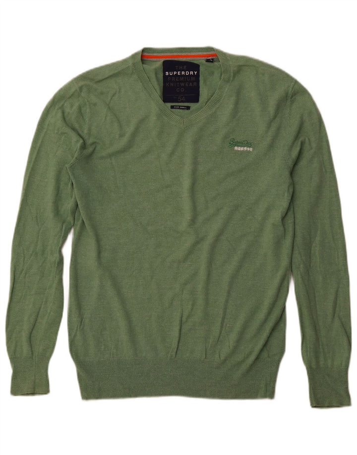 Suéter masculino Superdry com decote em V pequeno algodão verde