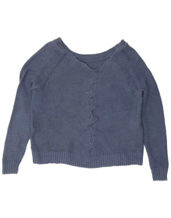 Suéter feminino Roxy superdimensionado com decote em V Reino Unido 16 grande algodão azul