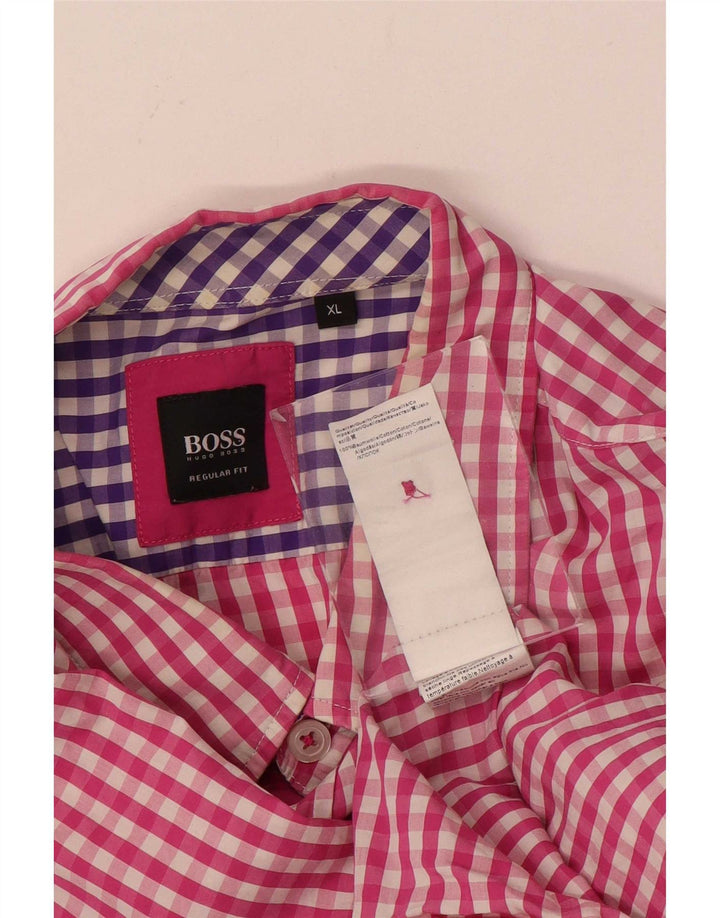 Camisa masculina Hugo Boss Regular Fit XL algodão guingão rosa