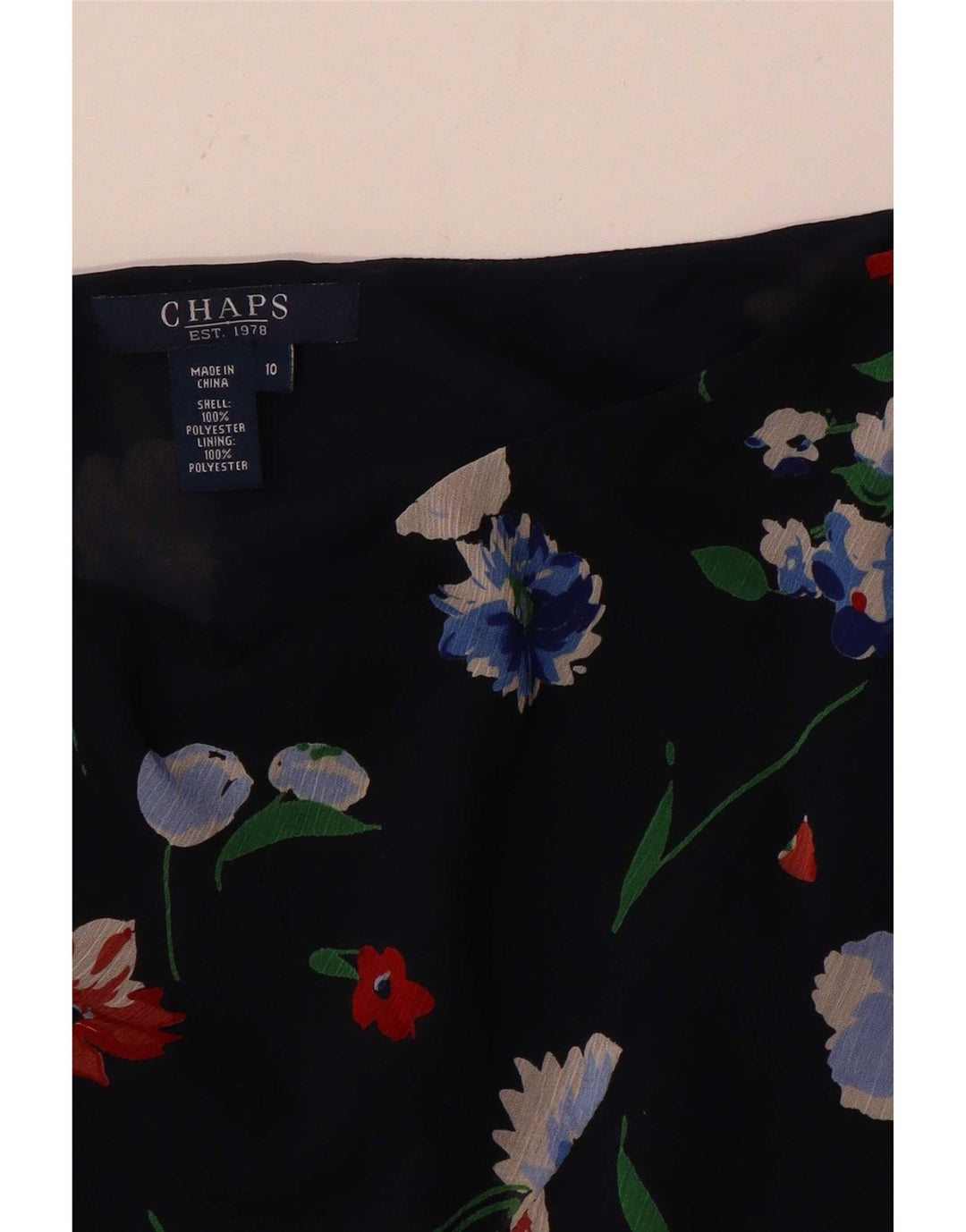 Saia feminina Chaps A-Line US 10 grande W30 azul marinho floral poliéster