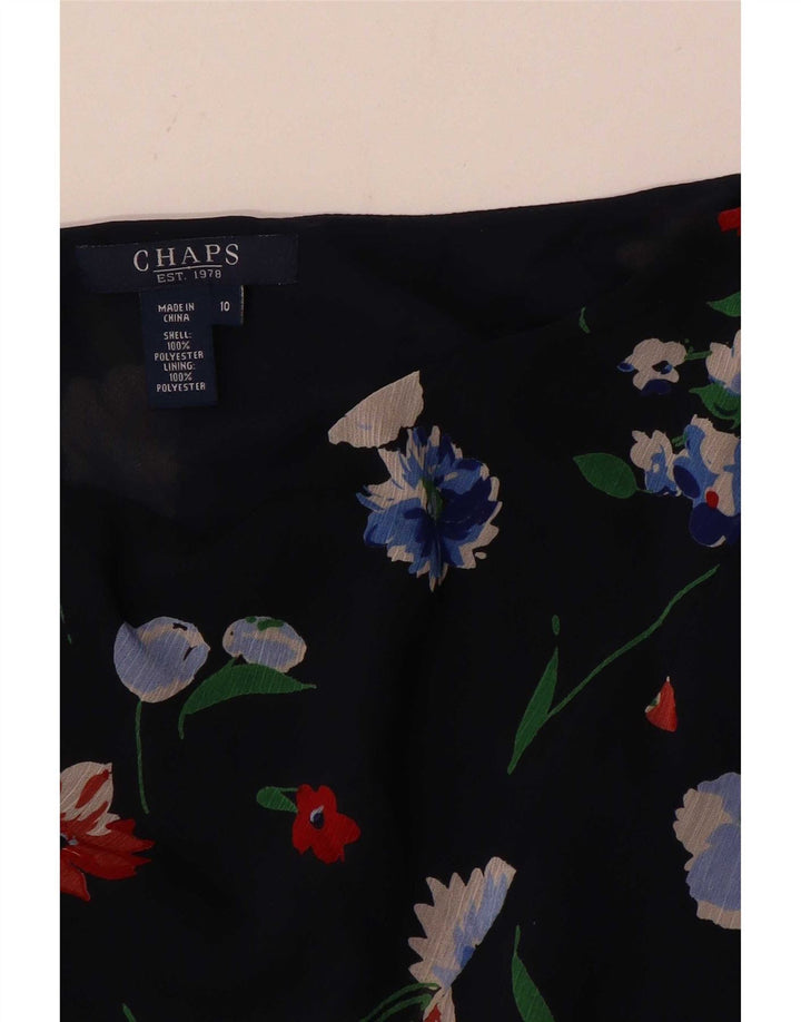 Saia feminina Chaps A-Line US 10 grande W30 azul marinho floral poliéster