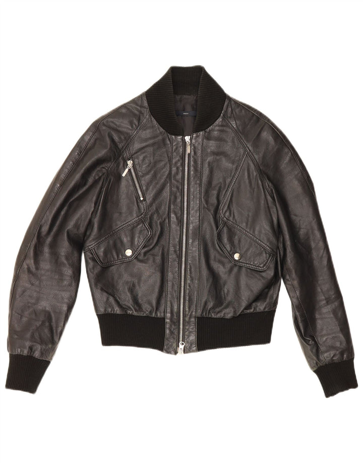 Sasch Jaqueta Feminina De Couro Crop UK 14 Médio Preto