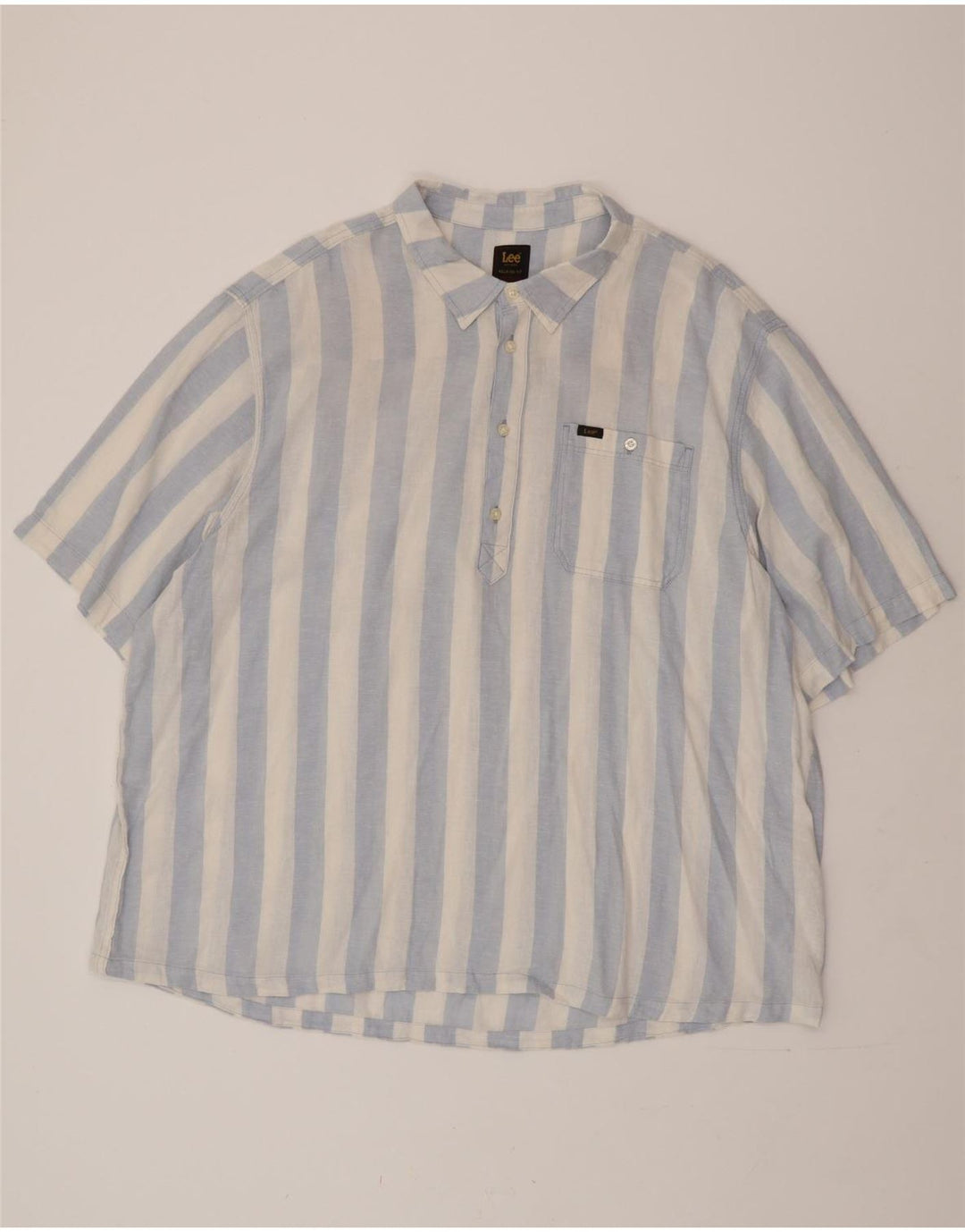 Camisa pulôver masculina de manga curta e ajuste relaxado LEE 2XL linho listrado azul