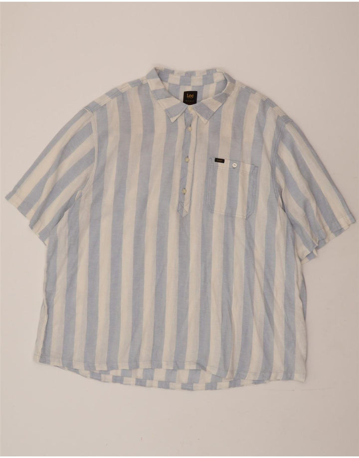 Camisa pulôver masculina de manga curta e ajuste relaxado LEE 2XL linho listrado azul