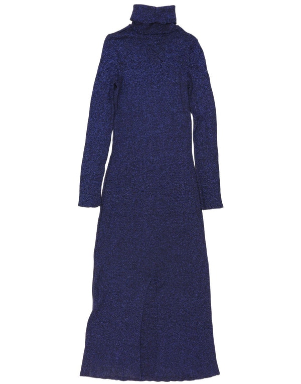 Vestido jumper feminino Zara de manga comprida Reino Unido 8 pequeno azul marinho manchado de viscose