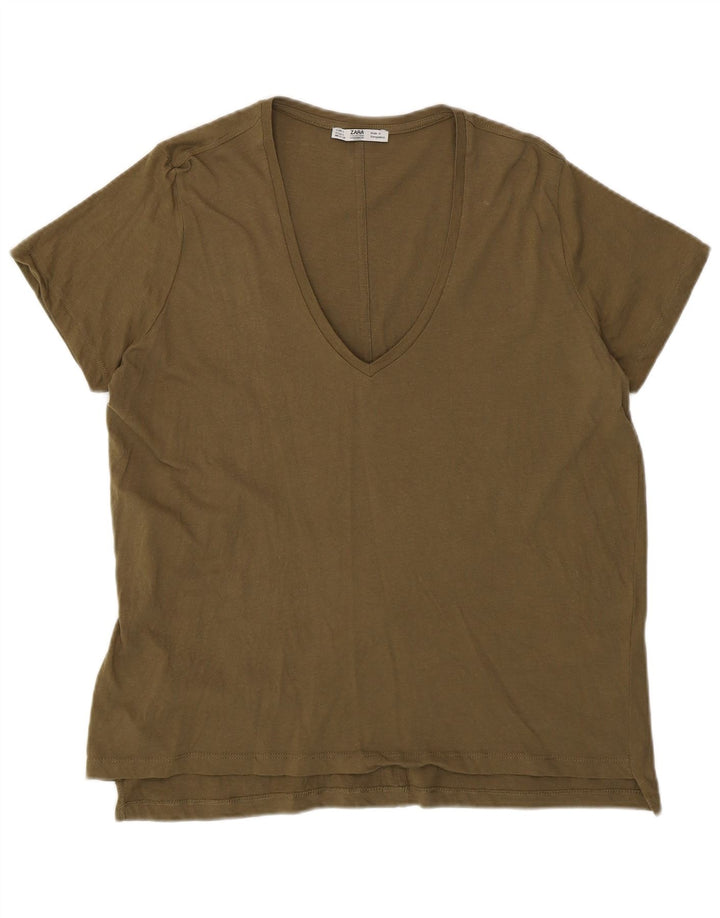 Camiseta feminina Zara UK 16 grande cáqui