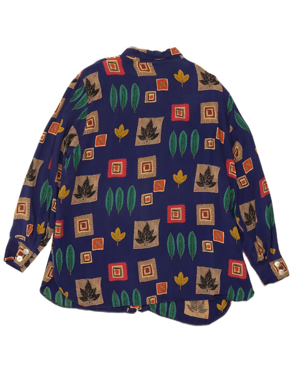 Camisa oversized feminina vintage UK 18 XL azul patchwork Cupro