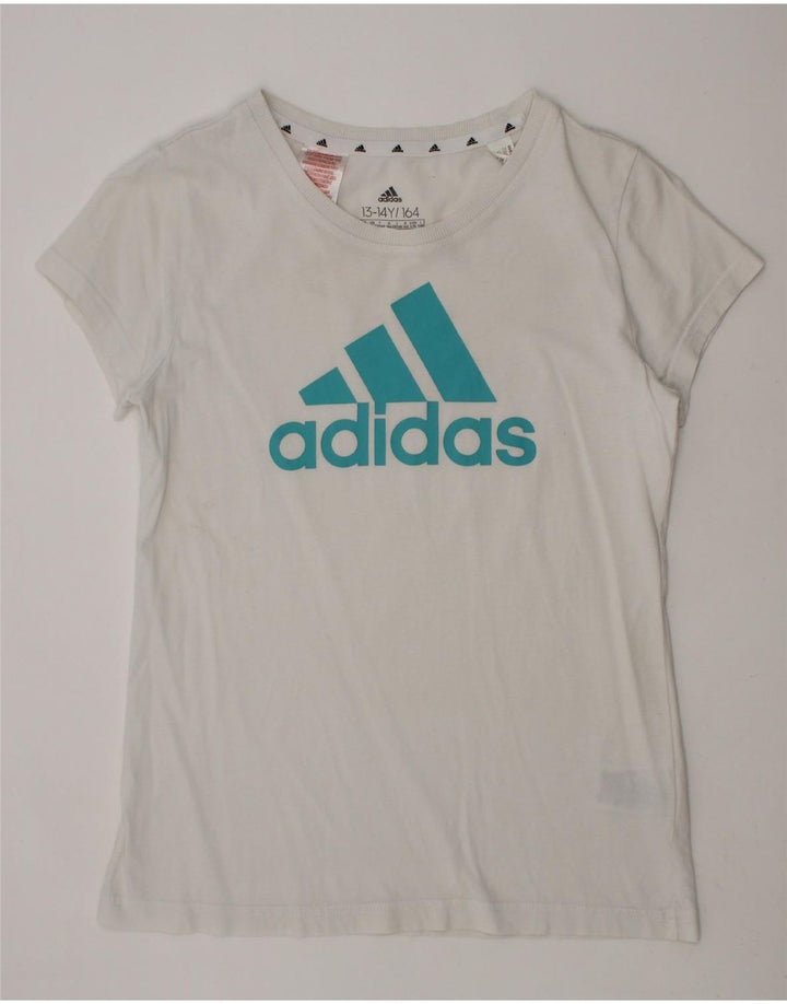 ADIDAS Girls Graphic T-Shirt Top 13-14 Years  White Cotton Vintage Adidas and Second-Hand Adidas from Messina Hembry 