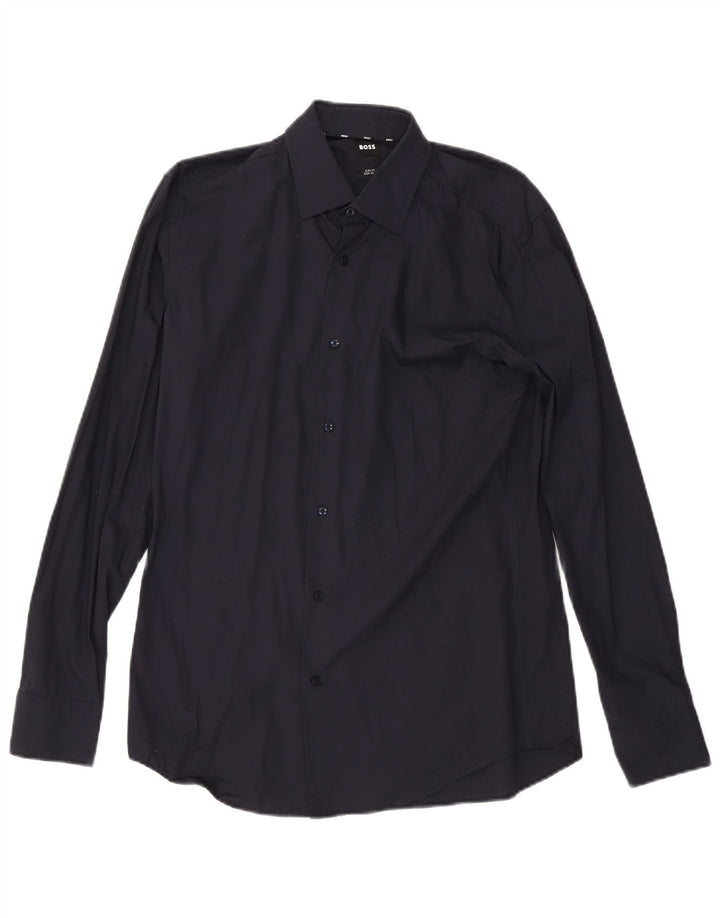 Camisa Slim Fit Masculina Hugo Boss Tamanho 39 15 1/2 Azul Marinho Médio