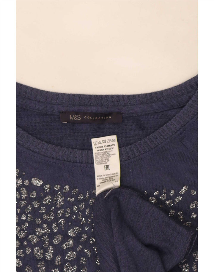 Túnica feminina de manga comprida Marks & Spencer Reino Unido 16 grande azul poliéster
