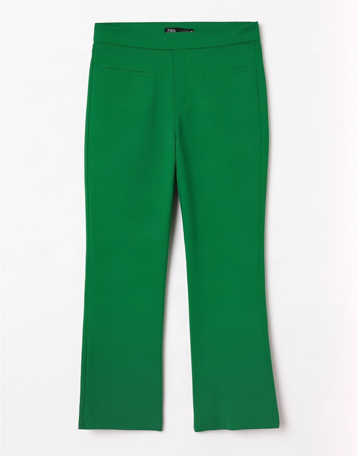 Calça feminina Zara Bootcut cortada média W28 L25 algodão verde