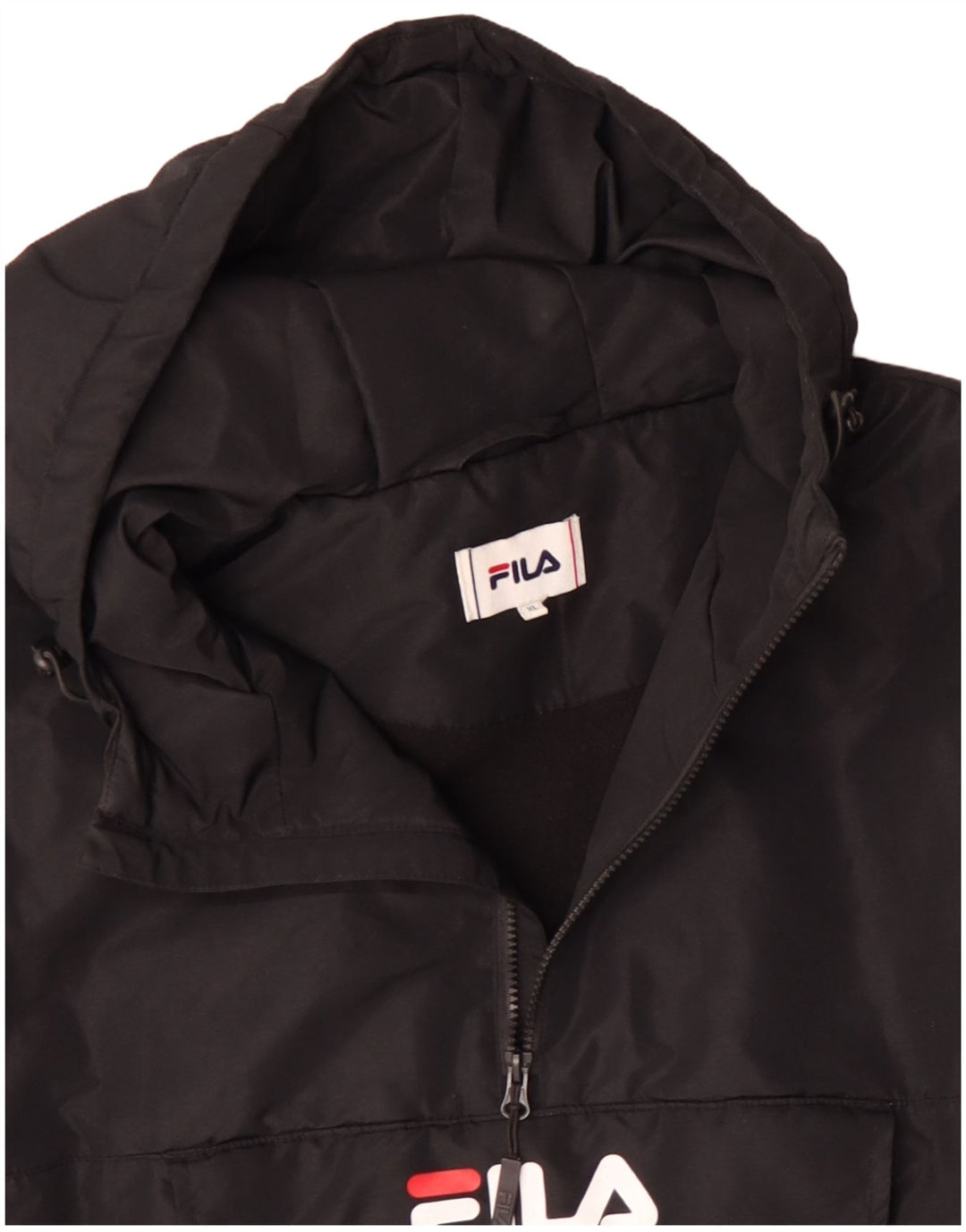 Jaqueta Anorak masculina com capuz gráfico FILA UK 42 XL poliéster preto
