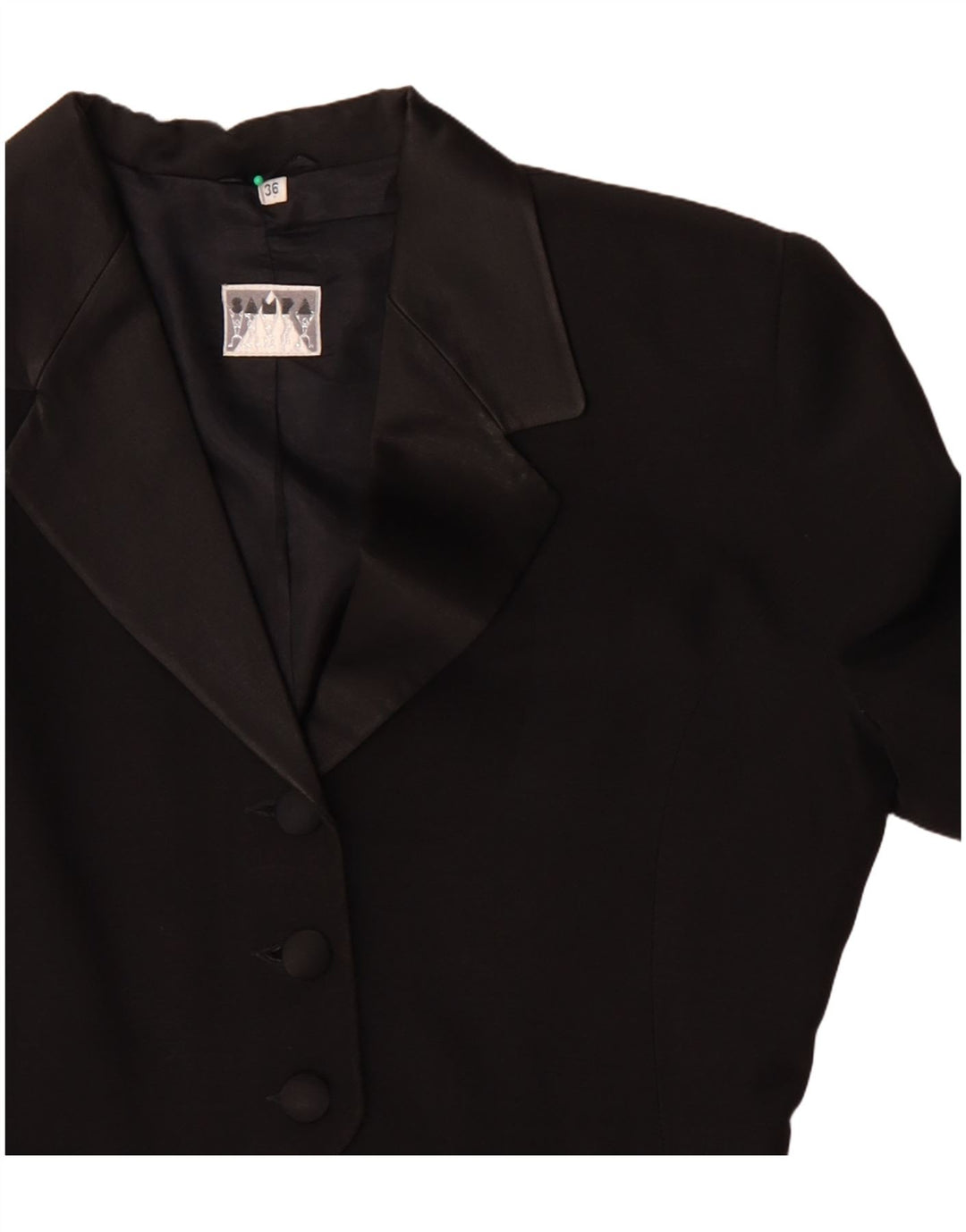 Jaqueta blazer feminina vintage assimétrica com 3 botões EU 36 acetato preto pequeno