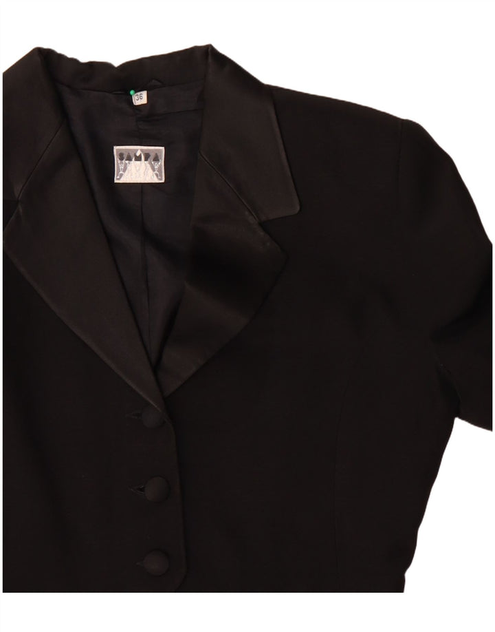Jaqueta blazer feminina vintage assimétrica com 3 botões EU 36 acetato preto pequeno