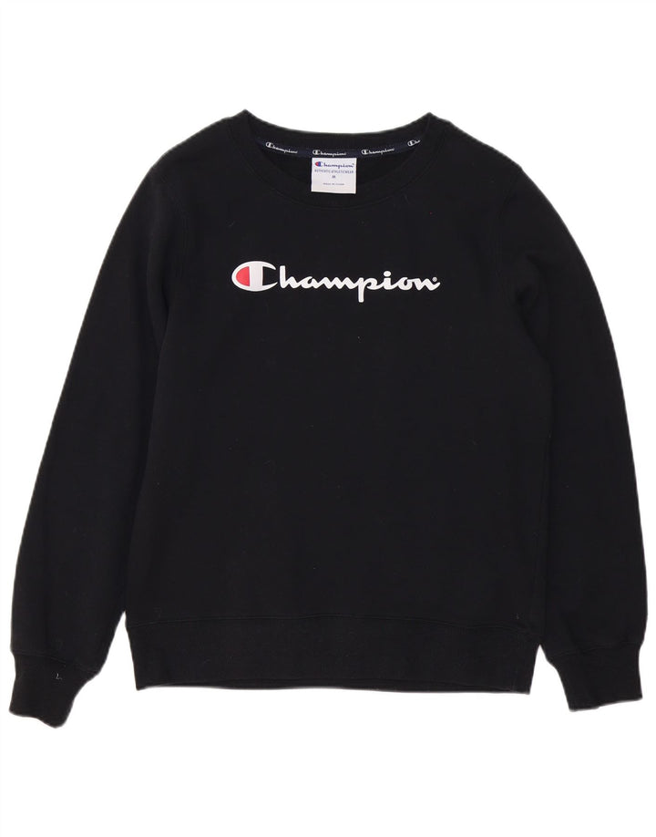 Champion feminino gráfico moletom jumper UK 14 médio algodão preto