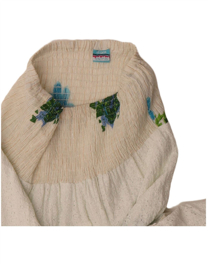 Saia feminina maxi em camadas SIYA W30 algodão floral branco médio