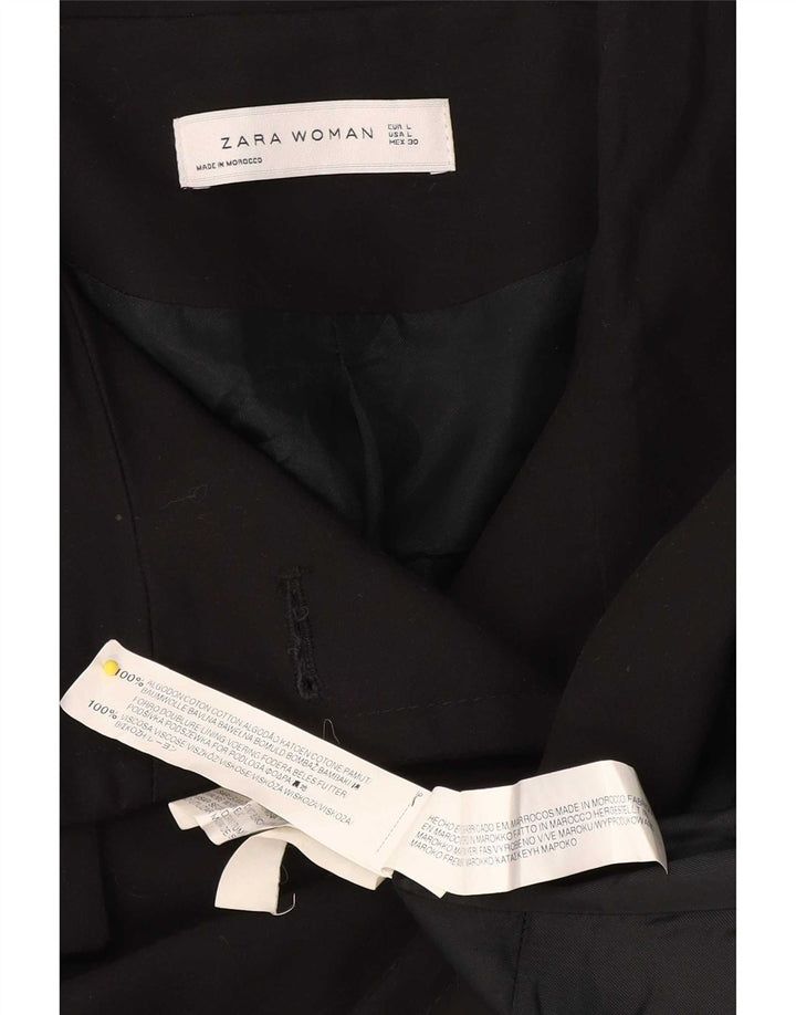 Zara Womens Pea Coat UK 14 Grande Algodão Preto
