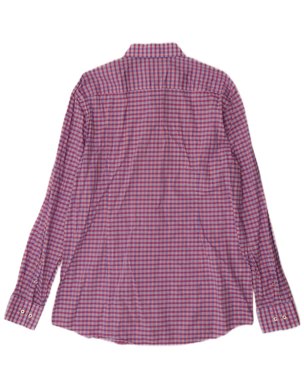 Camisa masculina Hugo Boss Slim Fit tamanho 43 17 XL algodão xadrez roxo