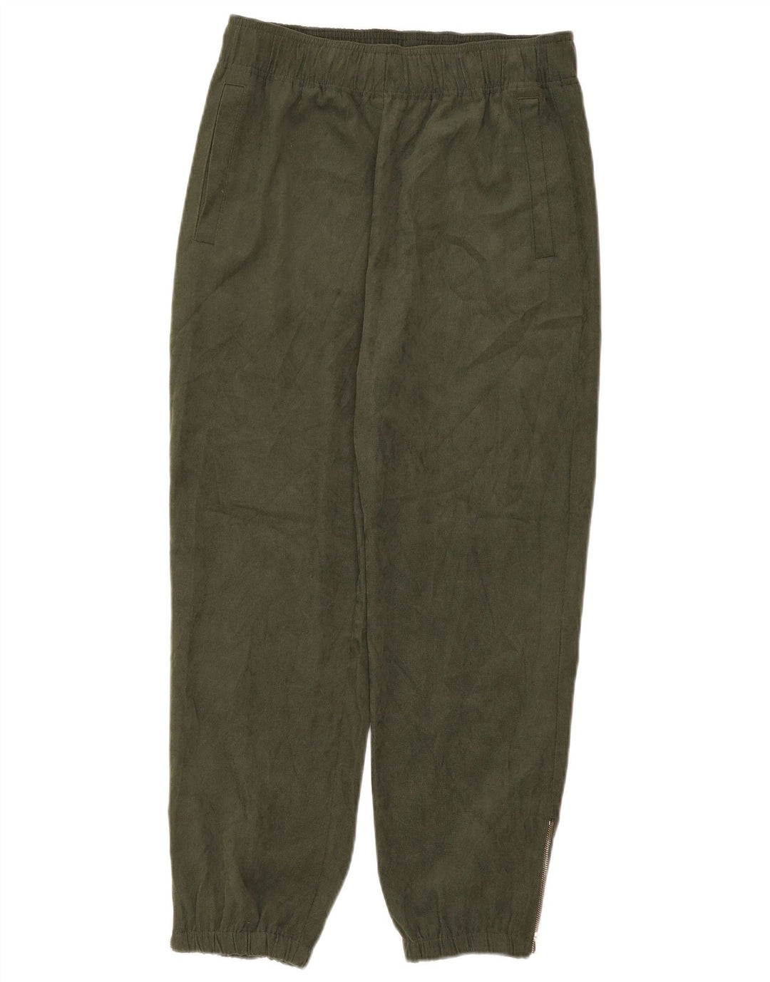 Zara Calça feminina joggers cortada média W28 L25 poliéster cáqui