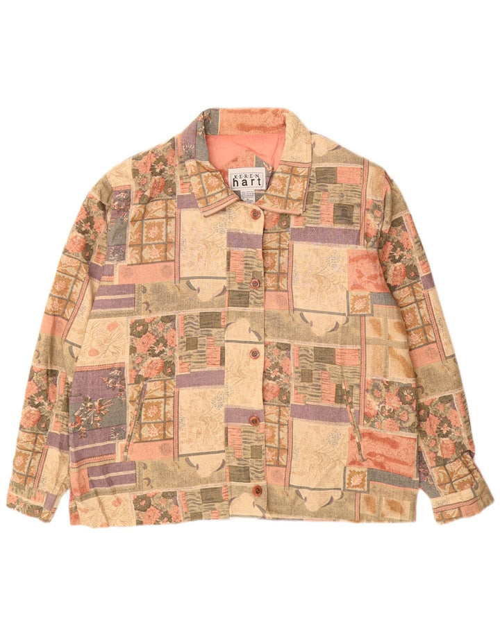 Jaqueta Bomber Vintage Feminina UK 18 XL Seda Multicolorida Patchwork