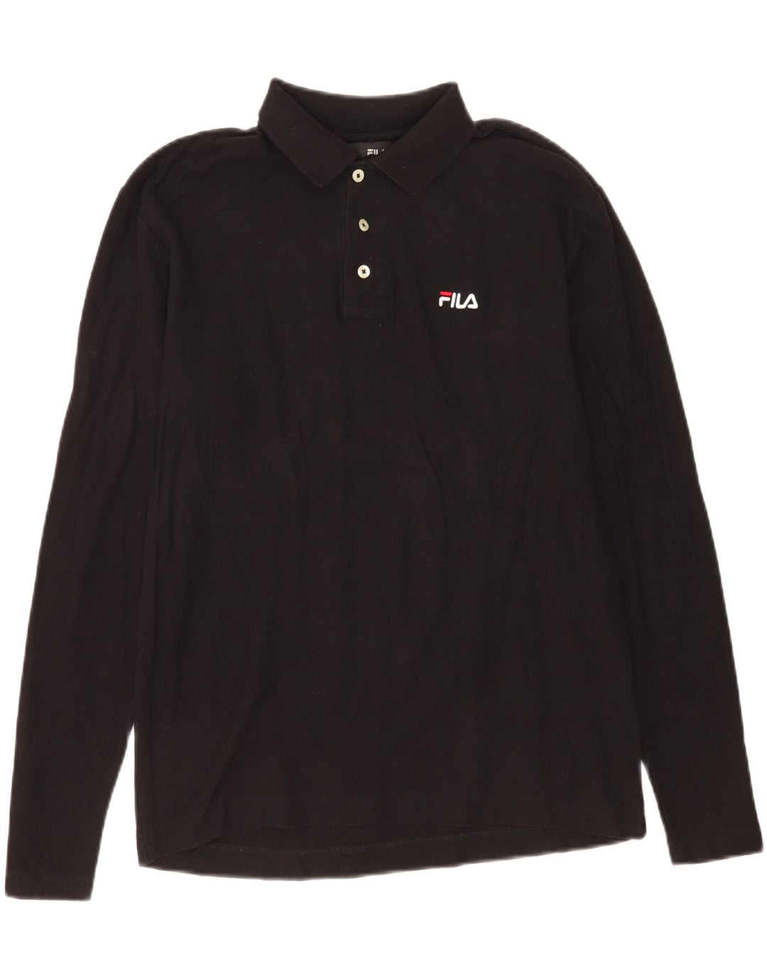 Camisa polo masculina Fila de manga comprida de algodão preto médio