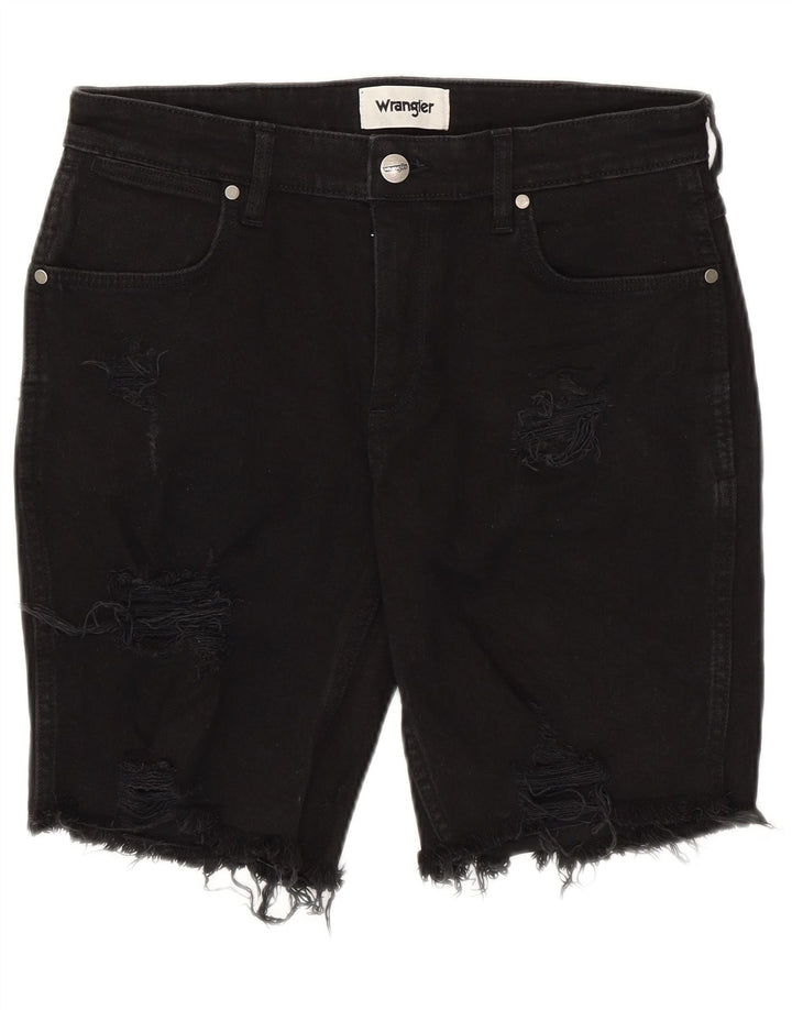 Shorts jeans Wrangler masculino desgastado W32 algodão preto médio