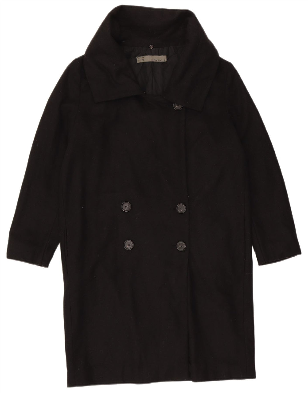 Zara Casaco feminino duplo breasted Reino Unido 16 grande lã preta
