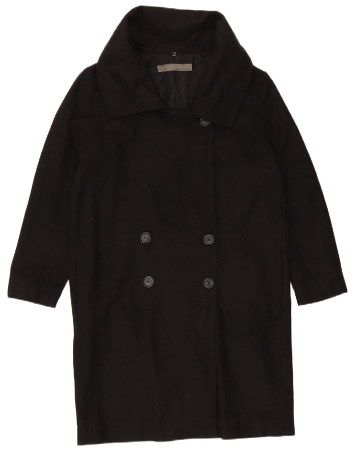 Zara Casaco feminino duplo breasted Reino Unido 16 grande lã preta