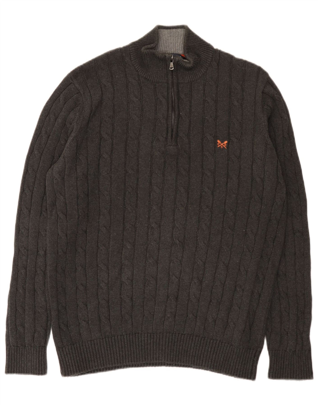Suéter masculino J. Crew com zíper e gola grande de algodão cinza