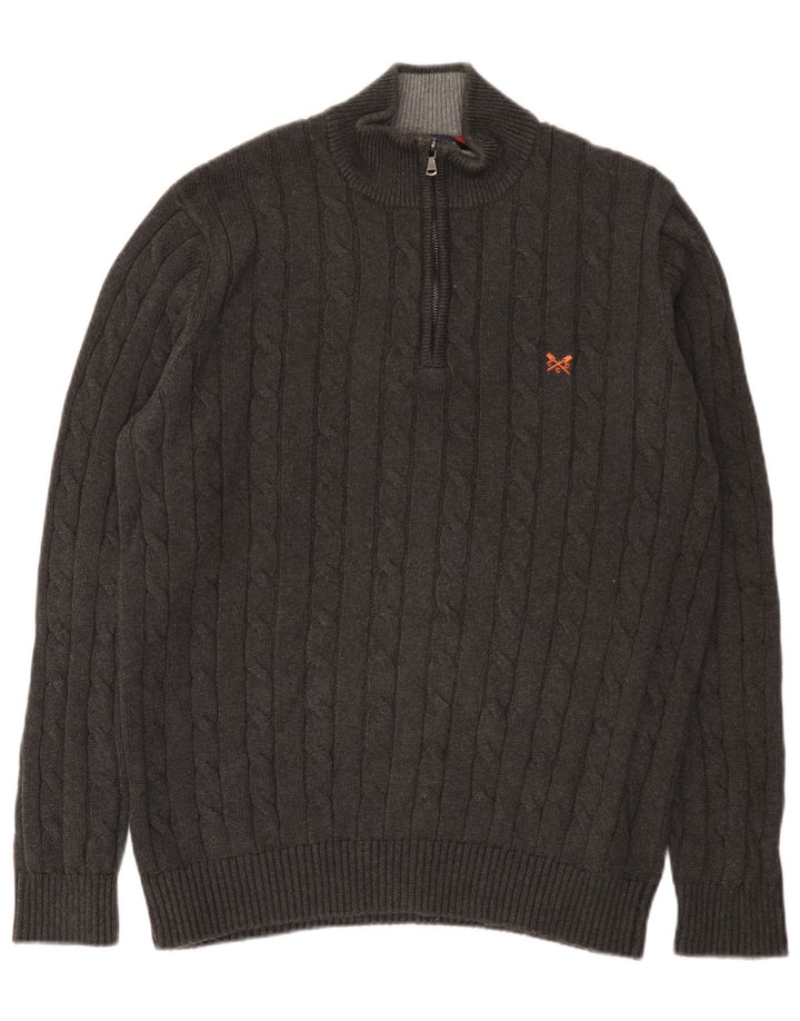 Suéter masculino J. Crew com zíper e gola grande de algodão cinza
