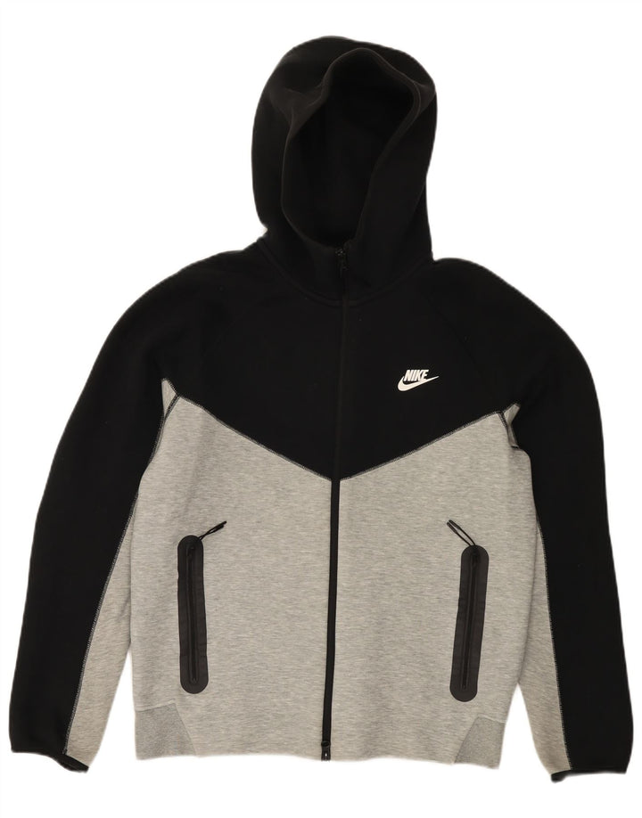 Suéter masculino Nike com capuz e zíper cinza médio algodão colorblock