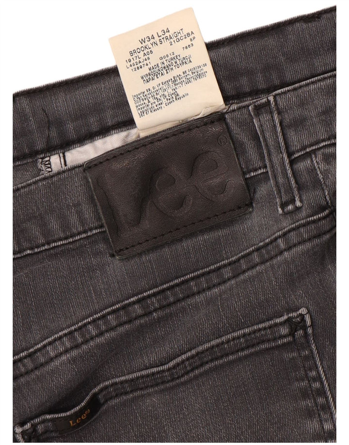 Lee Mens Brooklyn Straight Jeans W34 L34 Cinza Algodão
