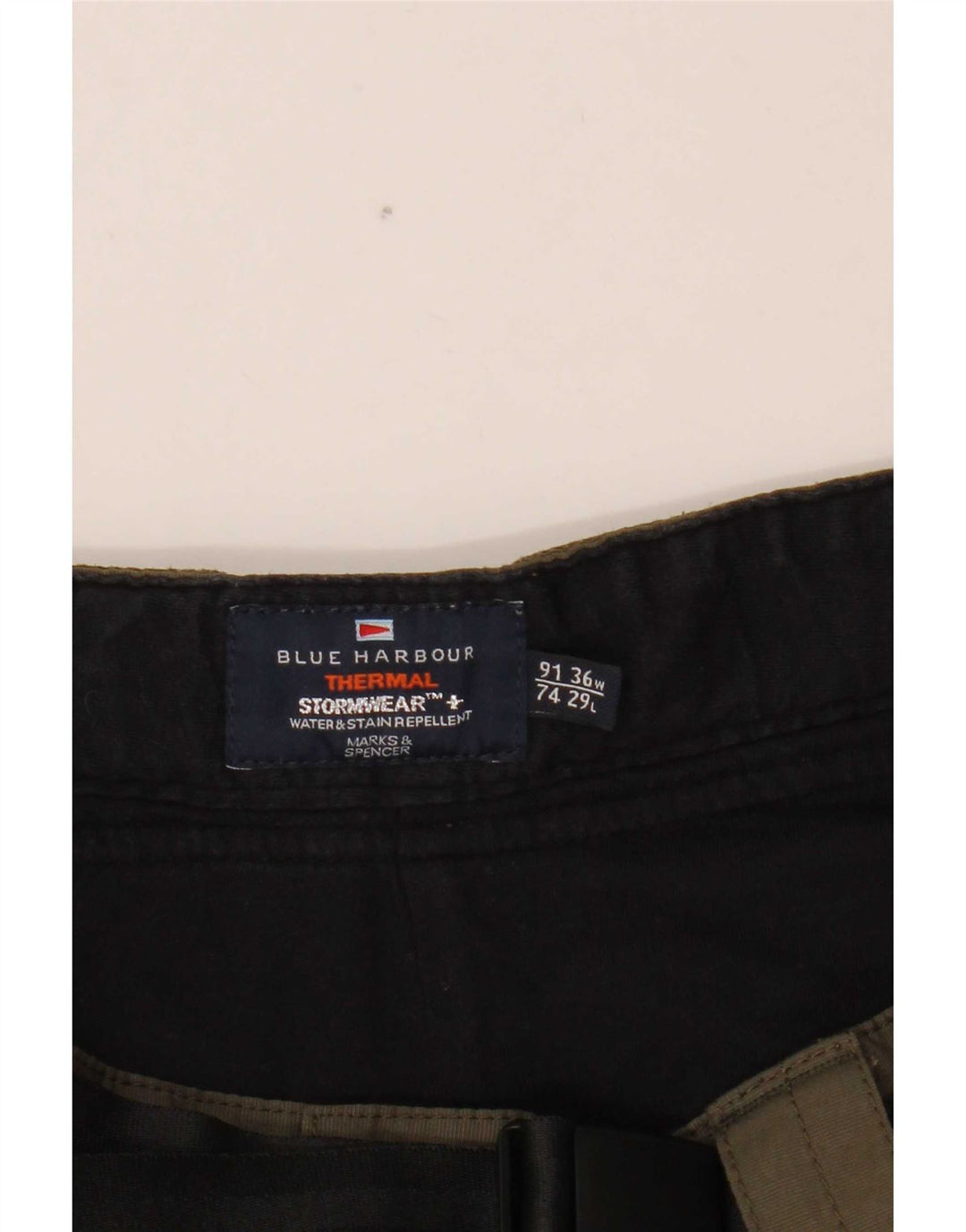 Calça cargo reta masculina Marks & Spencer Blue Harbor W36 L29 cáqui