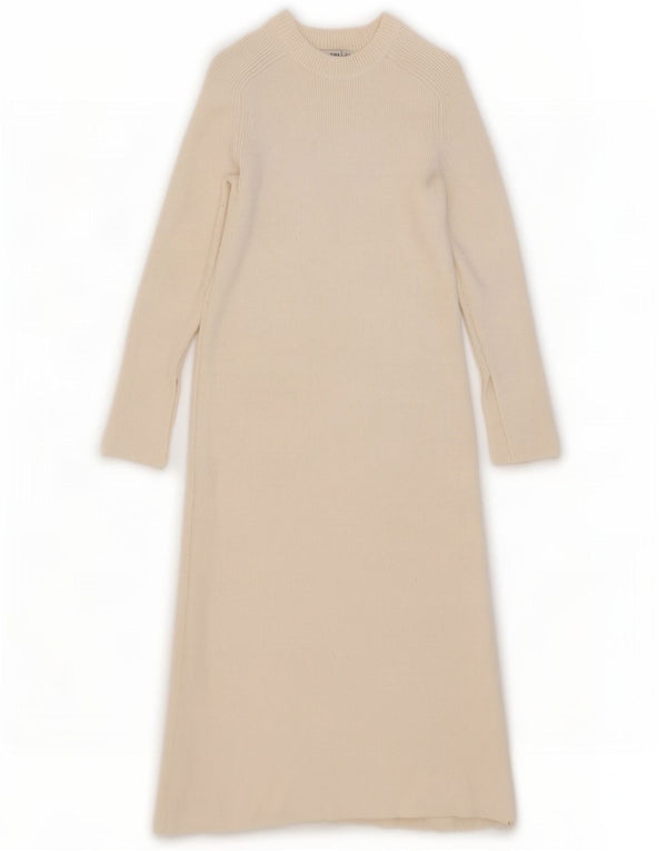 Zara Vestido feminino de manga comprida, tamanho UK 10, pequeno, off white, viscose