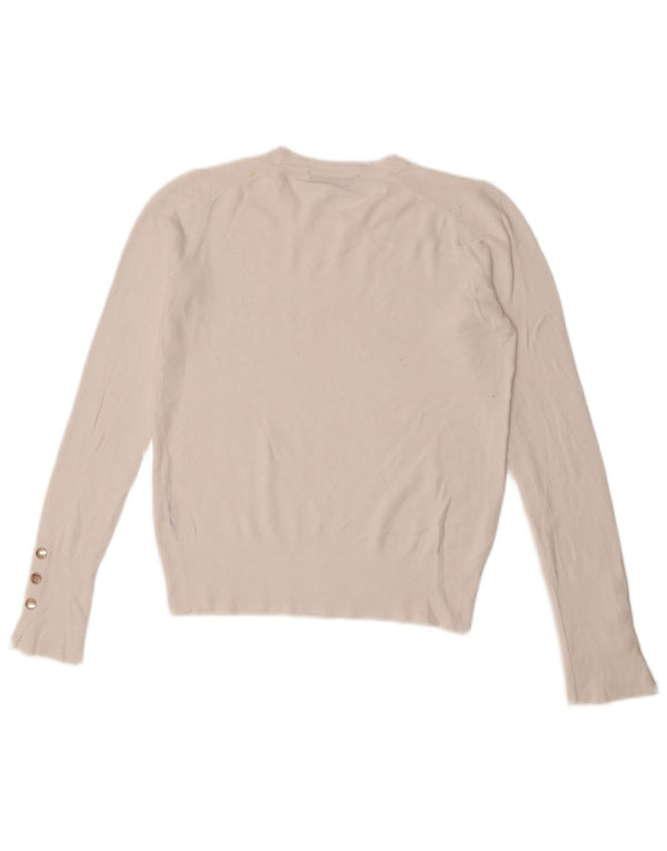 Zara Suéter feminino cropped com gola redonda Reino Unido 10 pequeno branco