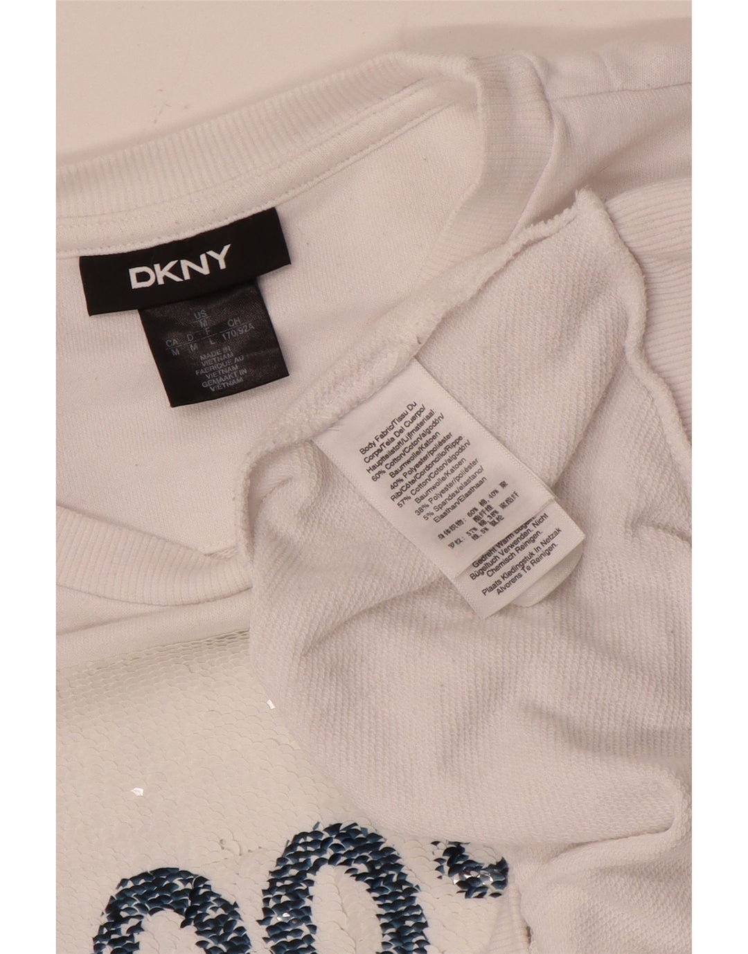 Suéter gráfico feminino Dkny UK 14 algodão branco médio