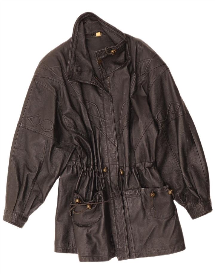 Casaco de couro feminino VINTAGE UK 10 pequeno couro preto