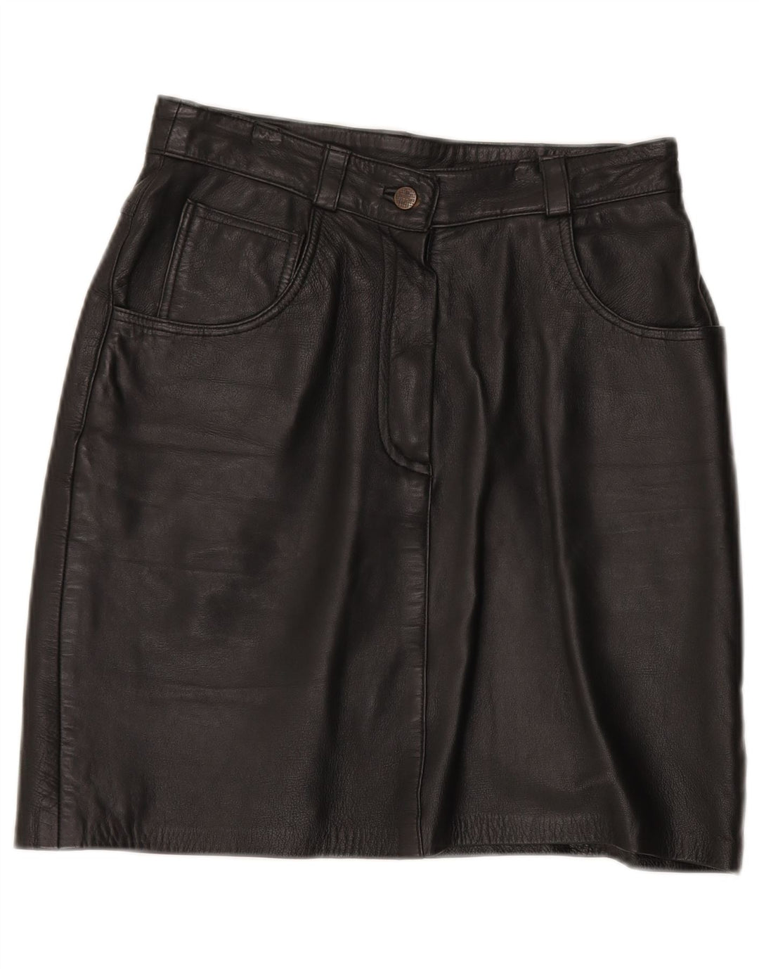 Saia de couro feminina vintage UE 40 médio W30 couro preto