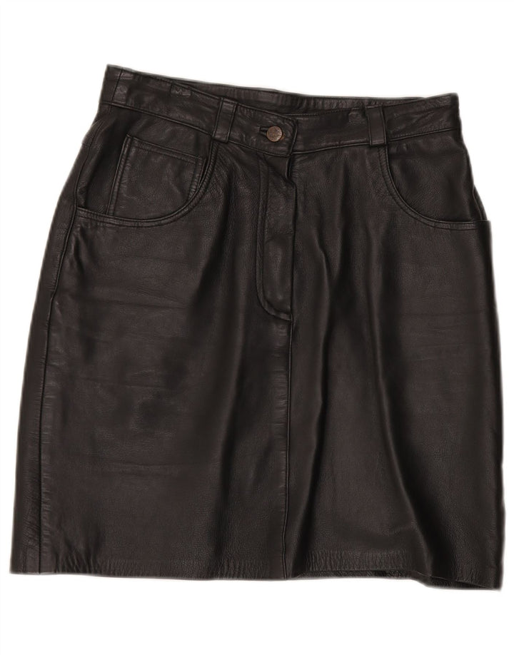 Saia de couro feminina vintage UE 40 médio W30 couro preto