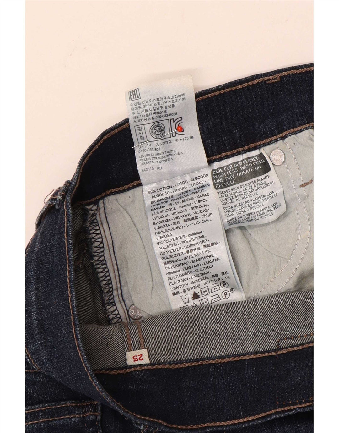 Shorts jeans feminino Levi's W25 XS azul marinho algodão
