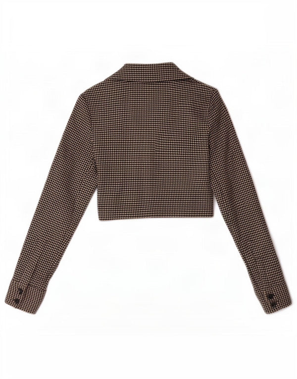 Blusa feminina Zara Crop Shirt Reino Unido 6 XS Marrom Houndstooth Poliéster