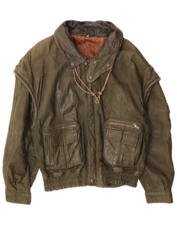 Jaqueta de couro masculina vintage IT 52 XL couro cáqui