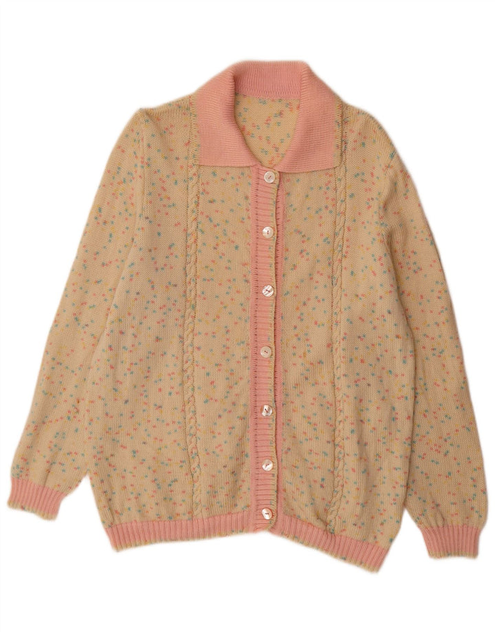 Suéter cardigã feminino VINTAGE Reino Unido 14 médio bege manchado