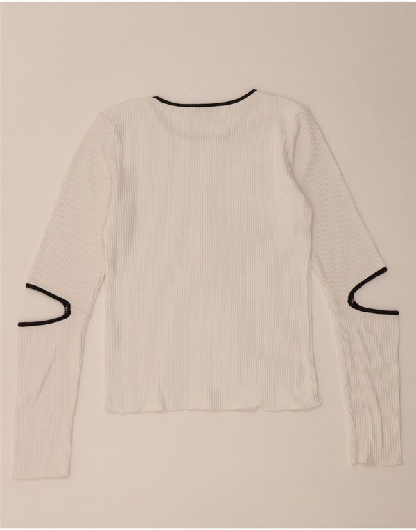 Top feminino Zara de manga comprida UK 12 viscose branca média