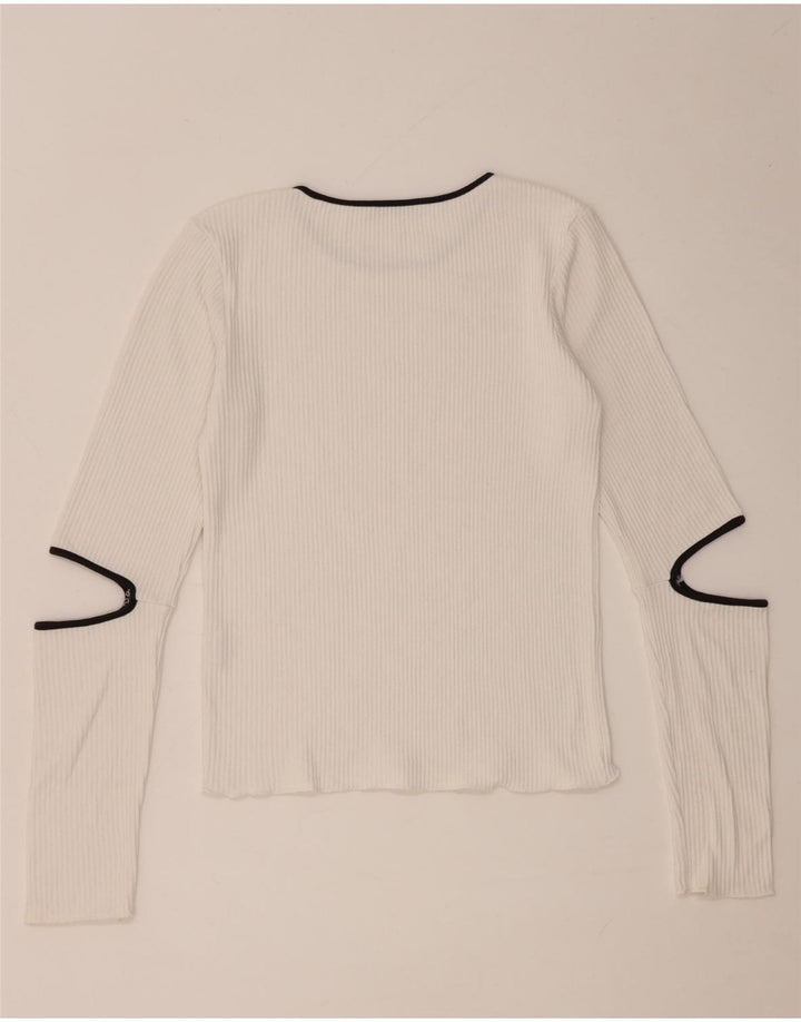 Top feminino Zara de manga comprida UK 12 viscose branca média
