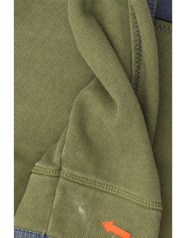 Fat Face Mens Zip Neck Moletom Jumper 2XL Verde Colorblock Algodão