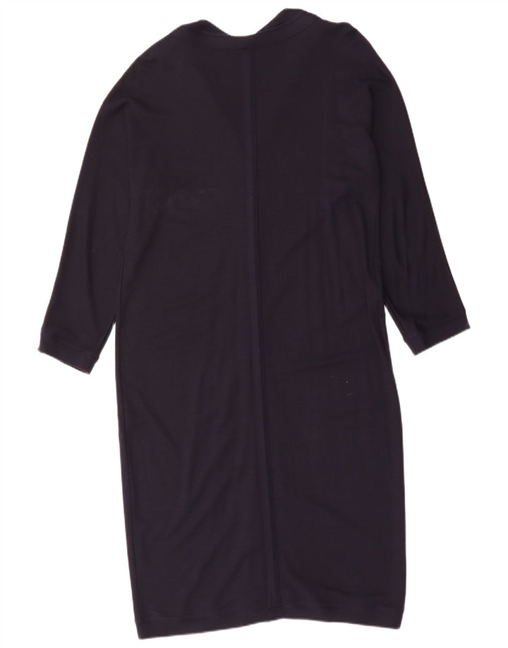 Vestido básico feminino Jaeger de manga comprida Reino Unido 16 grande viscose azul marinho